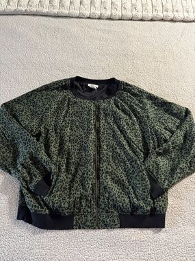 beachlunchlounge Green Leopard-Print Bomber Jacket with Black Trim XXL